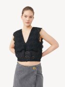 Ganni - BRODERIE ANGLAISE RHYTHM COLLAR TOP BLACK