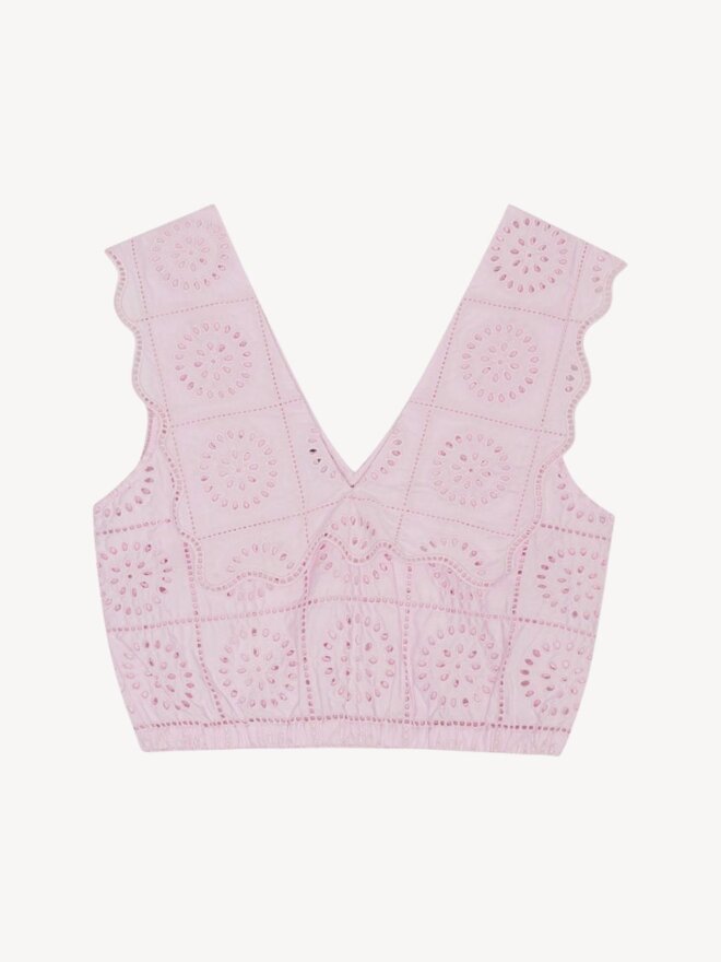 Ganni - BRODERIE ANGLAISE RHYTHM COLLAR TOP PINK