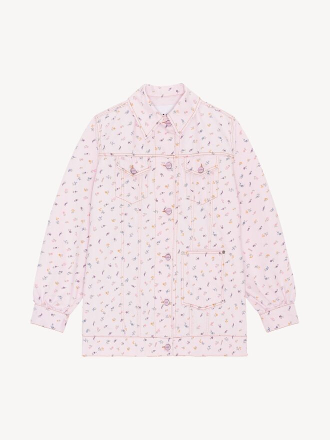 Ganni - OVERSIZED FLOWER PRINT DENIMJAKKE