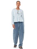 Ganni - STRIPED TWILL PEPLUM BLUSE