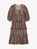 Ganni - LEOPARD GEORGETTE FLOUNCE SMOCK MIDIKJOLE