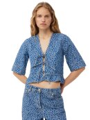 Ganni - JACQUARD DENIM FLOUNCE TIE-BLUSE