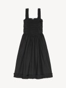 Ganni - COTTON POPLIN MIDI STRAP SMOCK KJOLE SORT