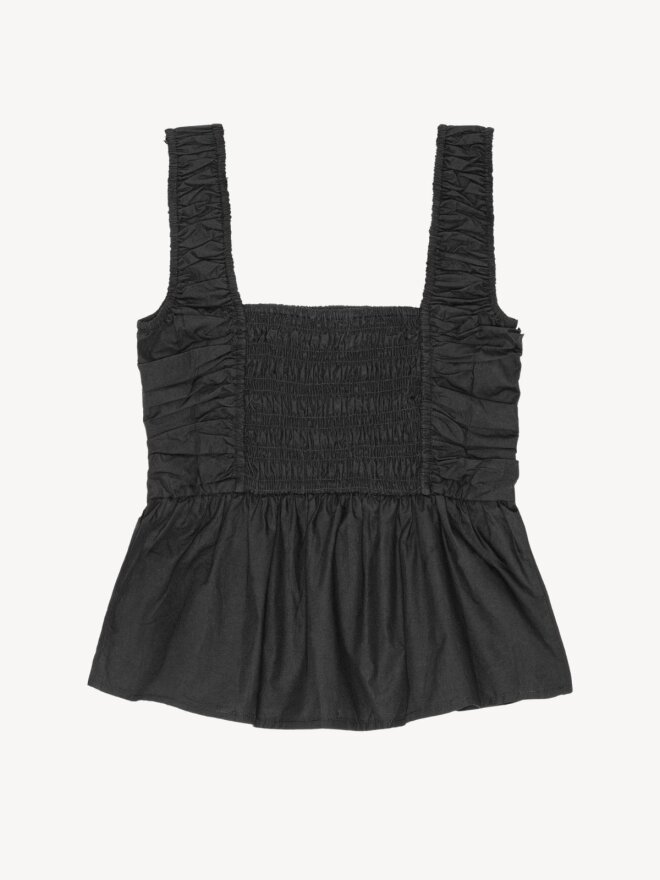 Ganni - COTTON POPLIN SMOCK STRAP TOP