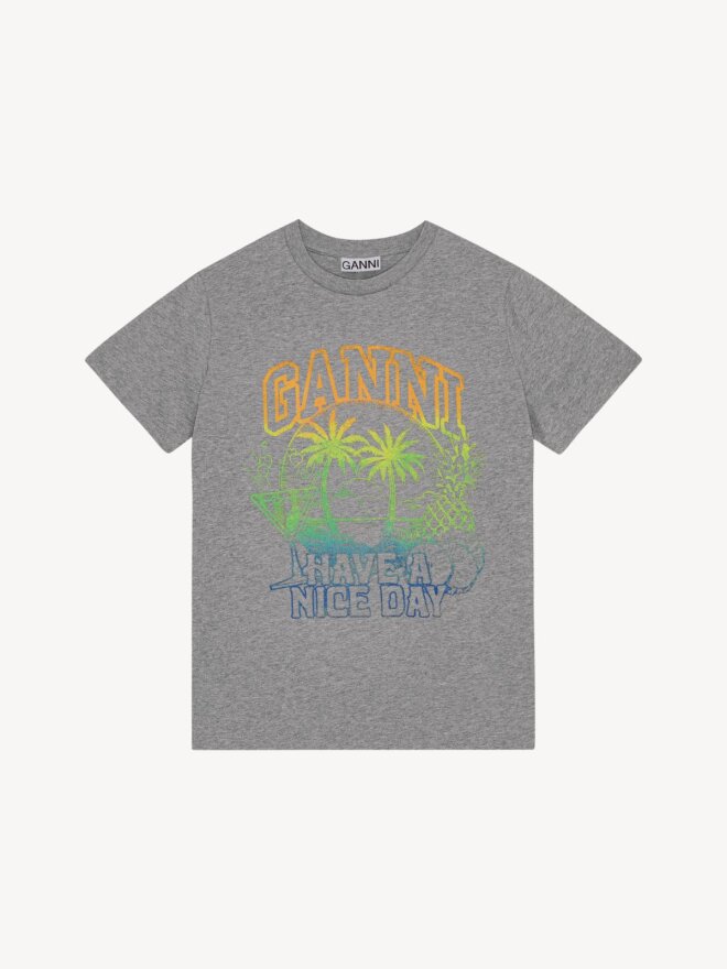 Ganni - GREY BASIC JERSEY HOLIDAY RELAXED T-SHIRT