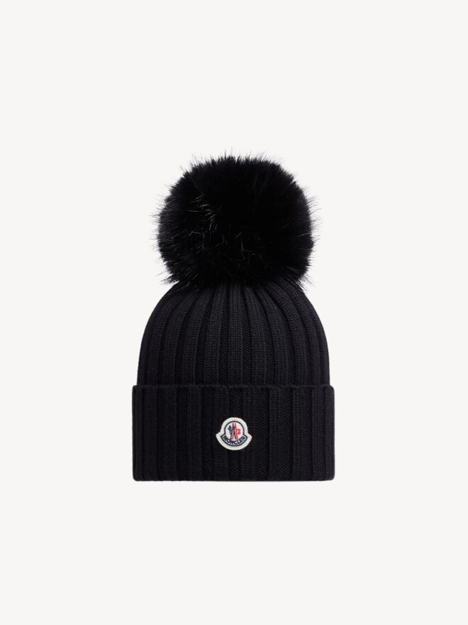 Moncler - Wool Beanie with Pom Pom BLACK