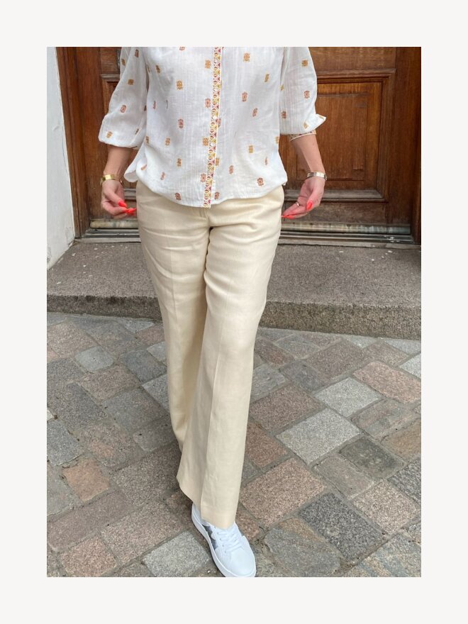 Max Mara - MALIZA LINEN CANVAS TROUSERS ELFENBEN