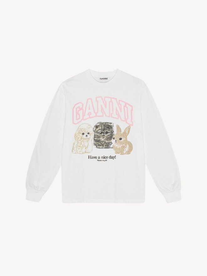 Ganni - langærmet T-shirt med dyreprint
