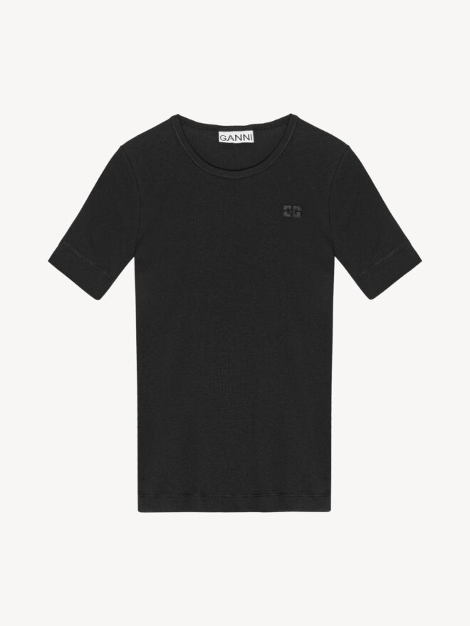 Ganni - RIB SHORT SLEEVE T-SHIRT SORT