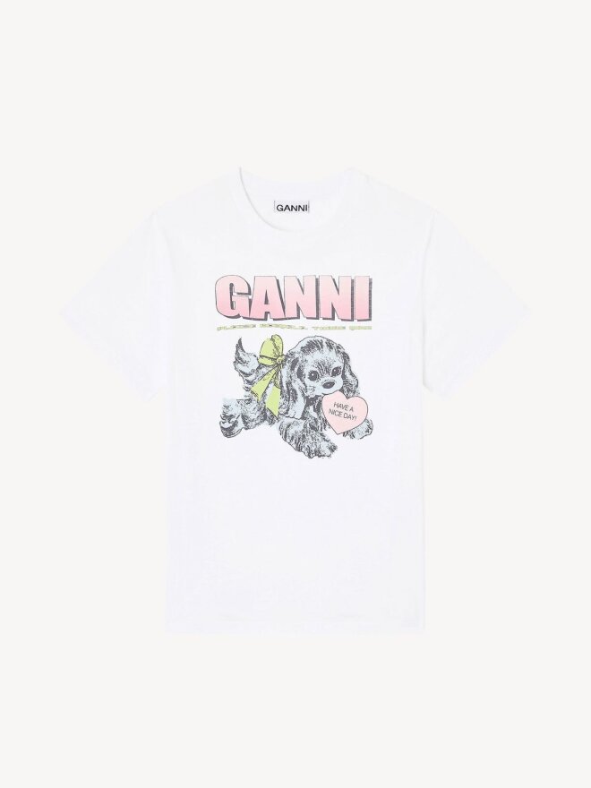 Ganni - T-SHIRT MED HVALPEPRINT HVID