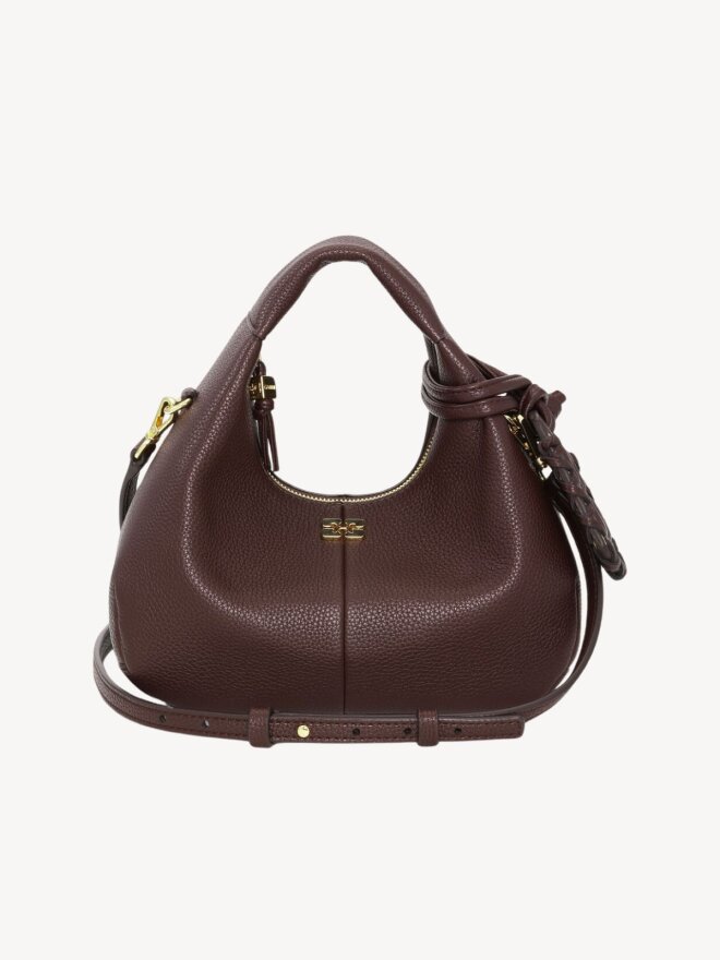 Ganni - HOBO MINI GRAINED TASKE COFFEE