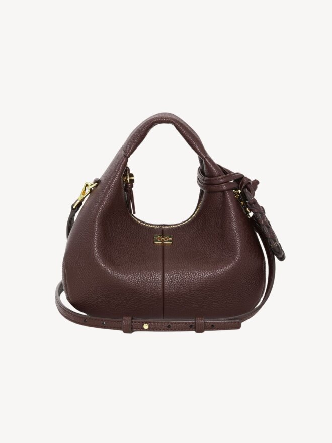 Ganni - HOBO MINI GRAINED TASKE COFFEE