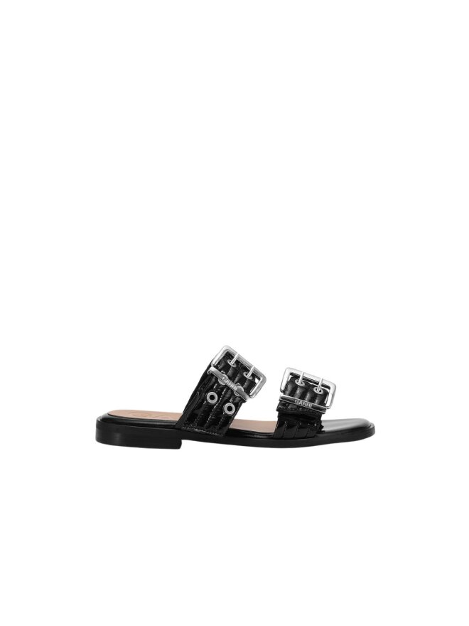 Ganni - Feminine sandaler med spænde og to stropper i sort