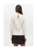 Ganni - Elfenbensfarvet rullekravebluse med gennemsigtigt print