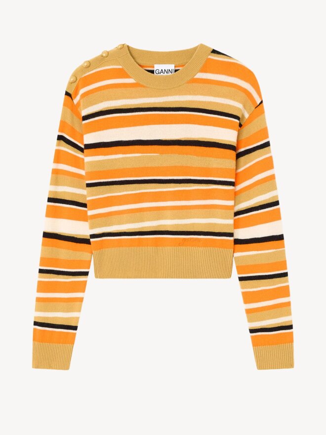 Ganni - Sweater i stribet kashmir