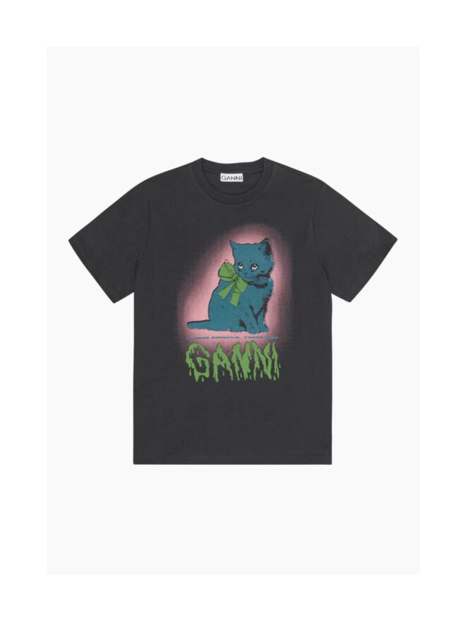 Ganni - T-shirt med katteprint