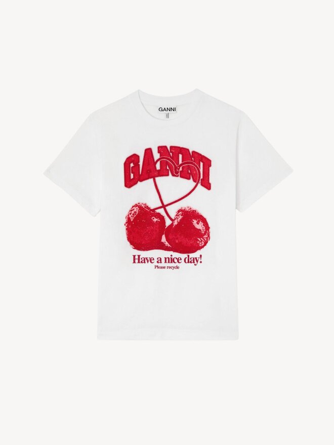 Ganni - T-shirt med kirsebær