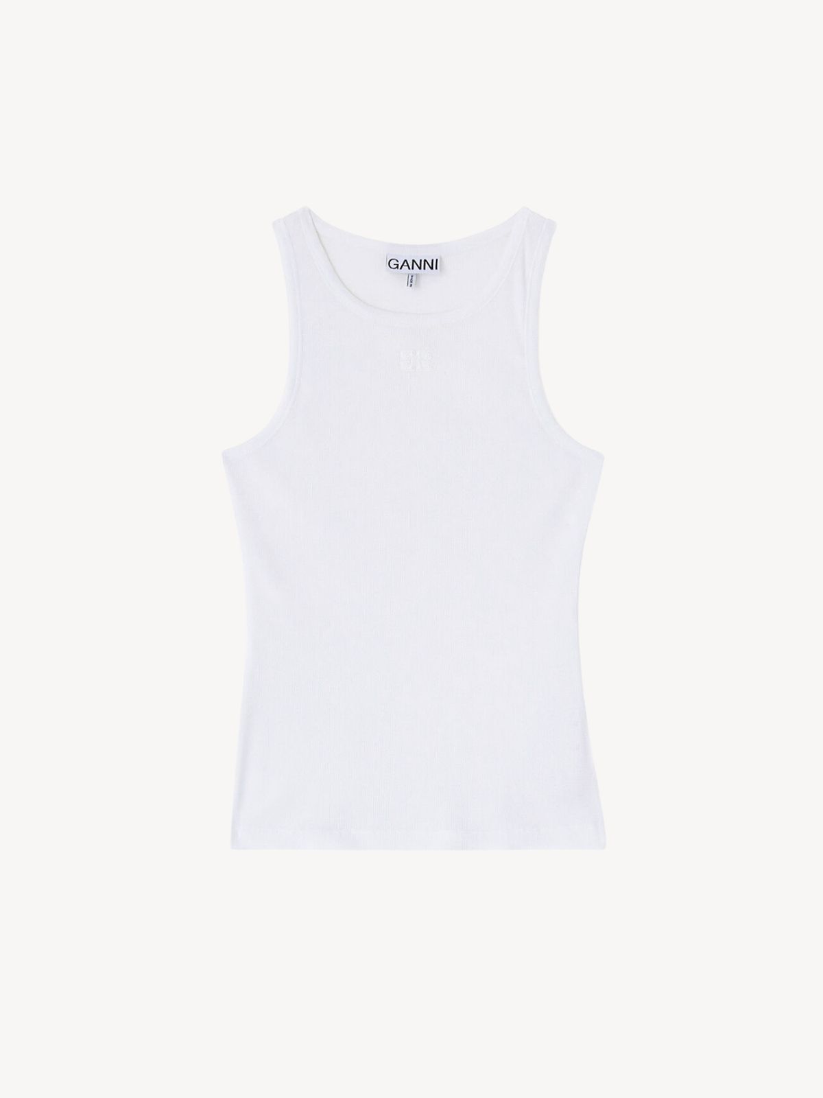 Ganni - Hvid tanktop i blød rib bomuld Ganni - Hvid tanktop i blød rib bomuld
