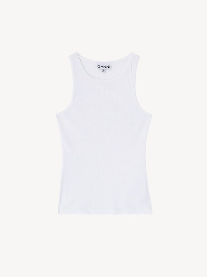 Ganni - Hvid tanktop i blød rib bomuld