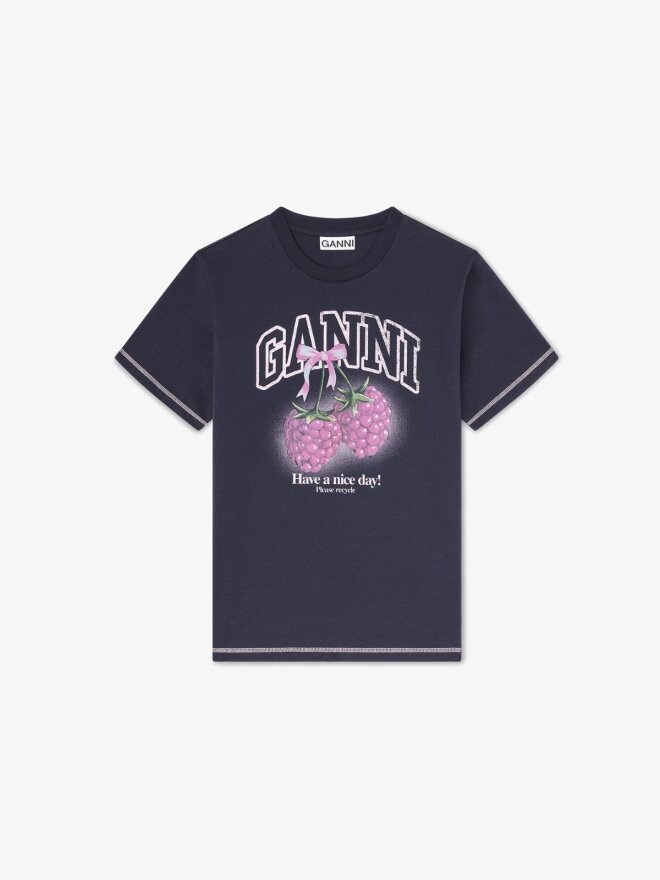 Ganni - T-shirt med hindbær