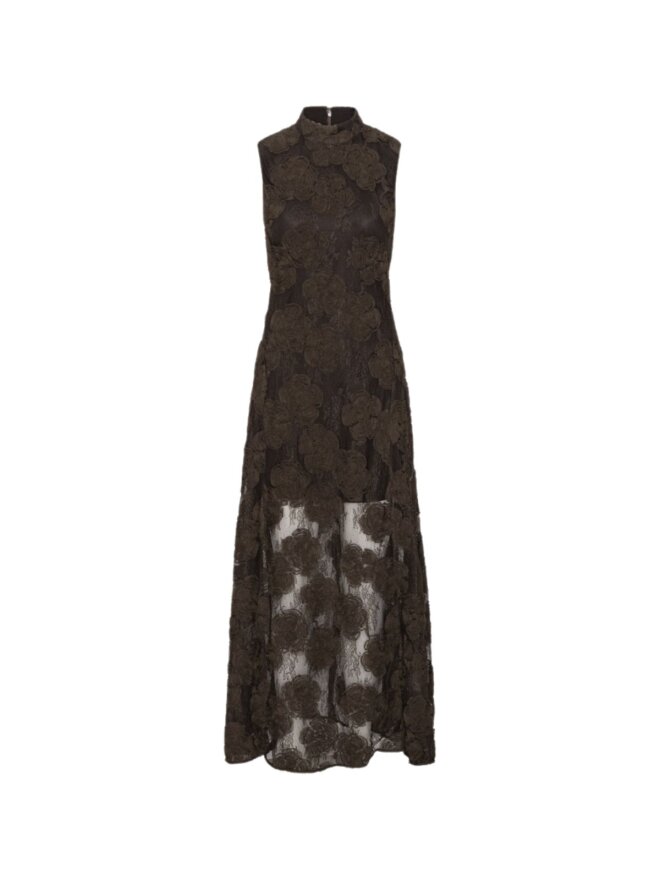 ROTATE - 3d Flower Maxi Dress Dark Brown