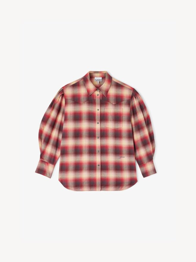 Ganni - Skjorte i rød ternet flannel