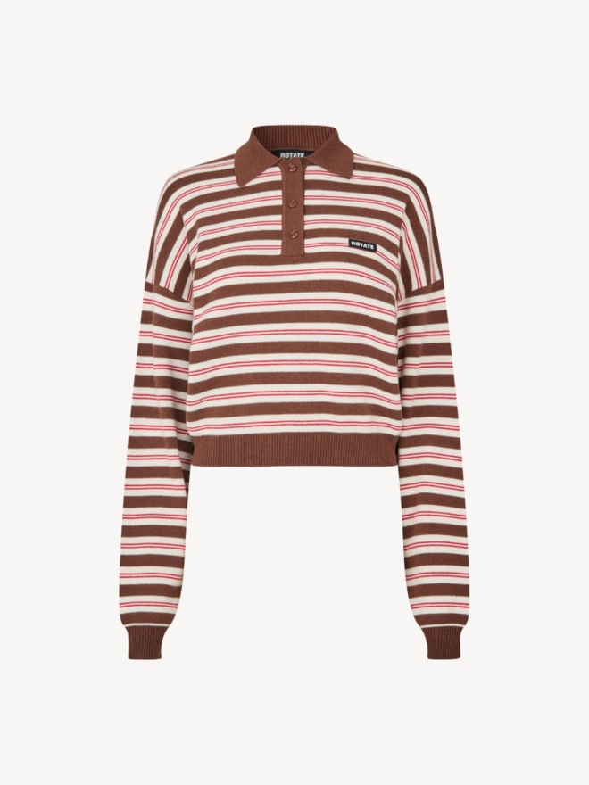 ROTATE - Slinky Knit Striped Polo