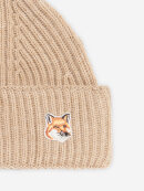 Maison Kitsune - FOX HEAD PATCH RIBBED HAT BEIGE
