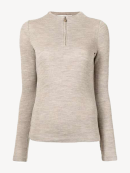 RIBBED HALF ZIP MOCK NECK SAND