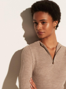 RIBBED HALF ZIP MOCK NECK SAND