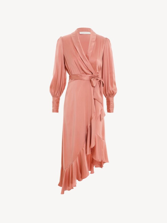 Zimmermann - SILK WRAP MIDI DRESS LIPSTICK